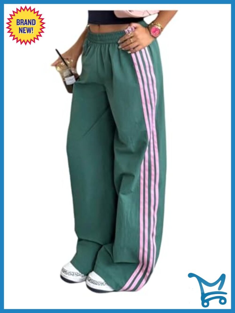 Women's Wide Leg Track Pants Striped Drawstring Sweatpants Loose Fit Fitness